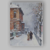 Elegant Victorian Couple Snow Covered Street Winter Impressionist Canvas Wall Art Print Decor Picture Ready to Hang