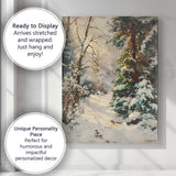 Peaceful Snow Covered Forest Path Evergreen Woodland Impressionist Canvas Wall Art Print Decor Picture Ready to Hang