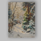 Snow Covered Evergreen Forest Path Textured Winter Woodland Canvas Wall Art Print Decor Picture Ready to Hang