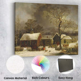 Traditional Rustic Farmhouse Snow Covered Countryside Winter Landscape Canvas Wall Art Print Decor Picture Ready to Hang