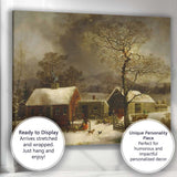 Traditional Rustic Farmhouse Snow Covered Countryside Winter Landscape Canvas Wall Art Print Decor Picture Ready to Hang
