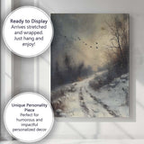 Moody Winter Woodland Path Flying Crows Atmospheric Landscape Canvas Wall Art Print Decor Picture Ready to Hang