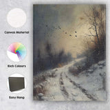 Moody Winter Woodland Path Flying Crows Atmospheric Landscape Canvas Wall Art Print Decor Picture Ready to Hang