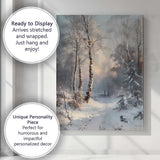 Serene Snow Covered Birch Forest Misty Winter Woodland Canvas Wall Art Print Decor Picture Ready to Hang