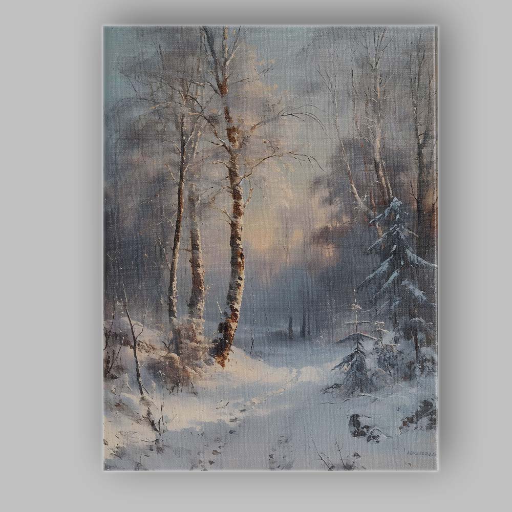 Serene Snow Covered Birch Forest Misty Winter Woodland Canvas Wall Art Print Decor Picture Ready to Hang