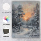 Dramatic Winter Sunset Frozen Forest Lake Impressionist Landscape Canvas Wall Art Print Decor Picture Ready to Hang