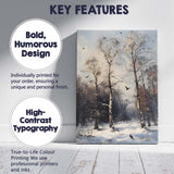 Snow Covered Birch Woodland Black Birds Winter Forest Canvas Wall Art Print Decor Picture Ready to Hang
