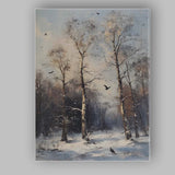 Snow Covered Birch Woodland Black Birds Winter Forest Canvas Wall Art Print Decor Picture Ready to Hang