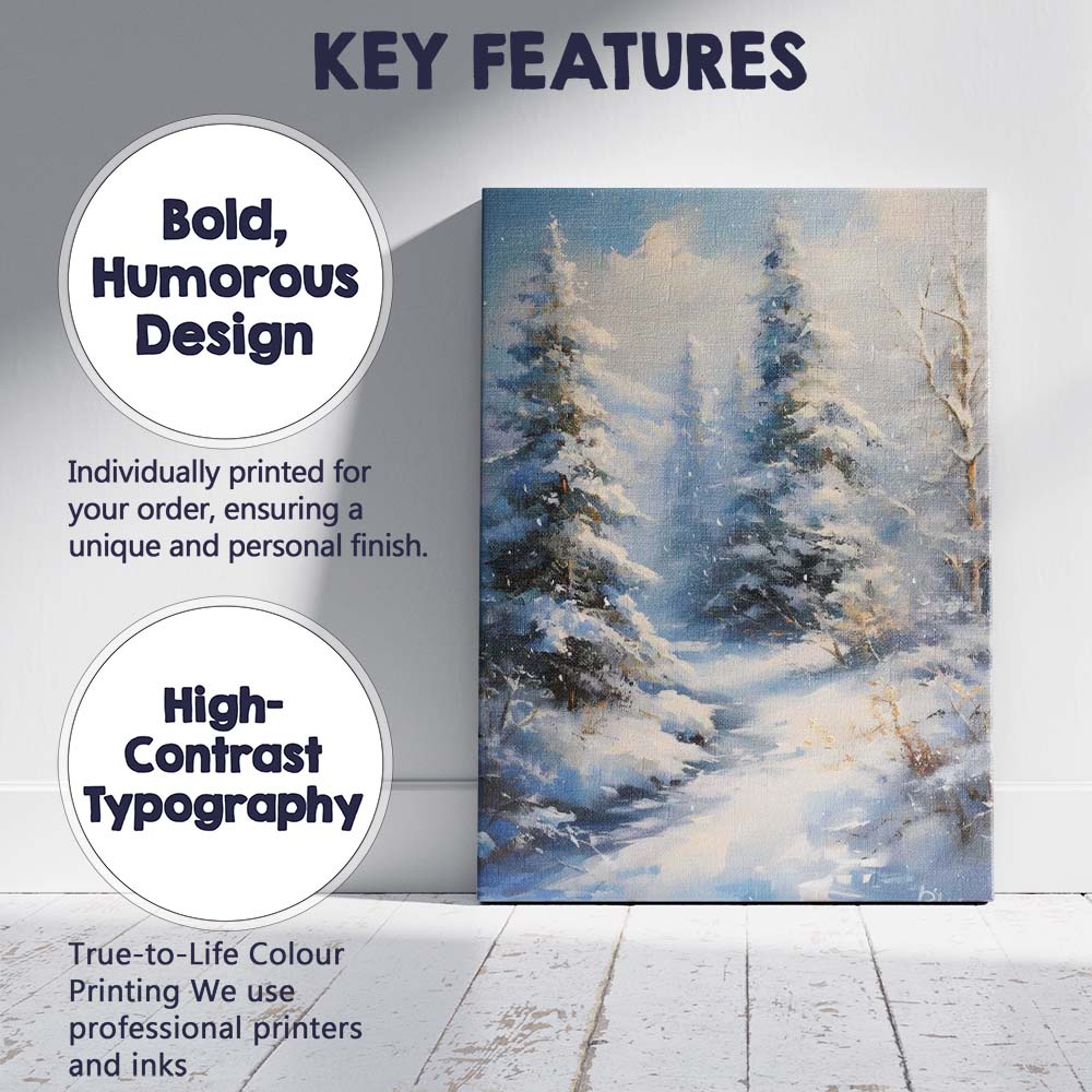 Snow Covered Evergreen Forest Winter Wonderland Impressionist Canvas Wall Art Print Decor Picture Ready to Hang