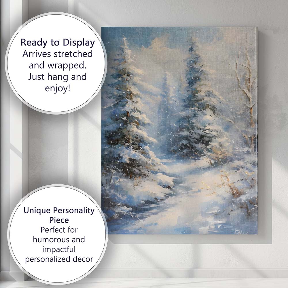 Snow Covered Evergreen Forest Winter Wonderland Impressionist Canvas Wall Art Print Decor Picture Ready to Hang