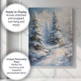 Snow Covered Evergreen Forest Winter Wonderland Impressionist Canvas Wall Art Print Decor Picture Ready to Hang