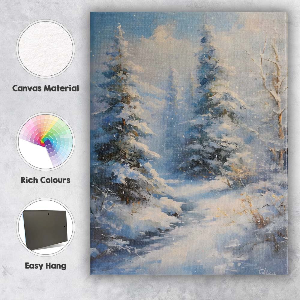Soft Blue Snowy Pine Forest Winter Wonderland Canvas Wall Art Print Decor Picture Ready to Hang