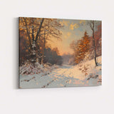 Golden Winter Woodland Snow Covered Country Track Canvas Wall Art Print Decor Picture Ready to Hang