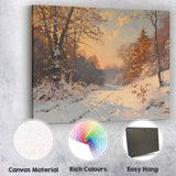 Golden Winter Woodland Snow Covered Country Track Canvas Wall Art Print Decor Picture Ready to Hang