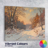 Golden Winter Woodland Snow Covered Country Track Canvas Wall Art Print Decor Picture Ready to Hang
