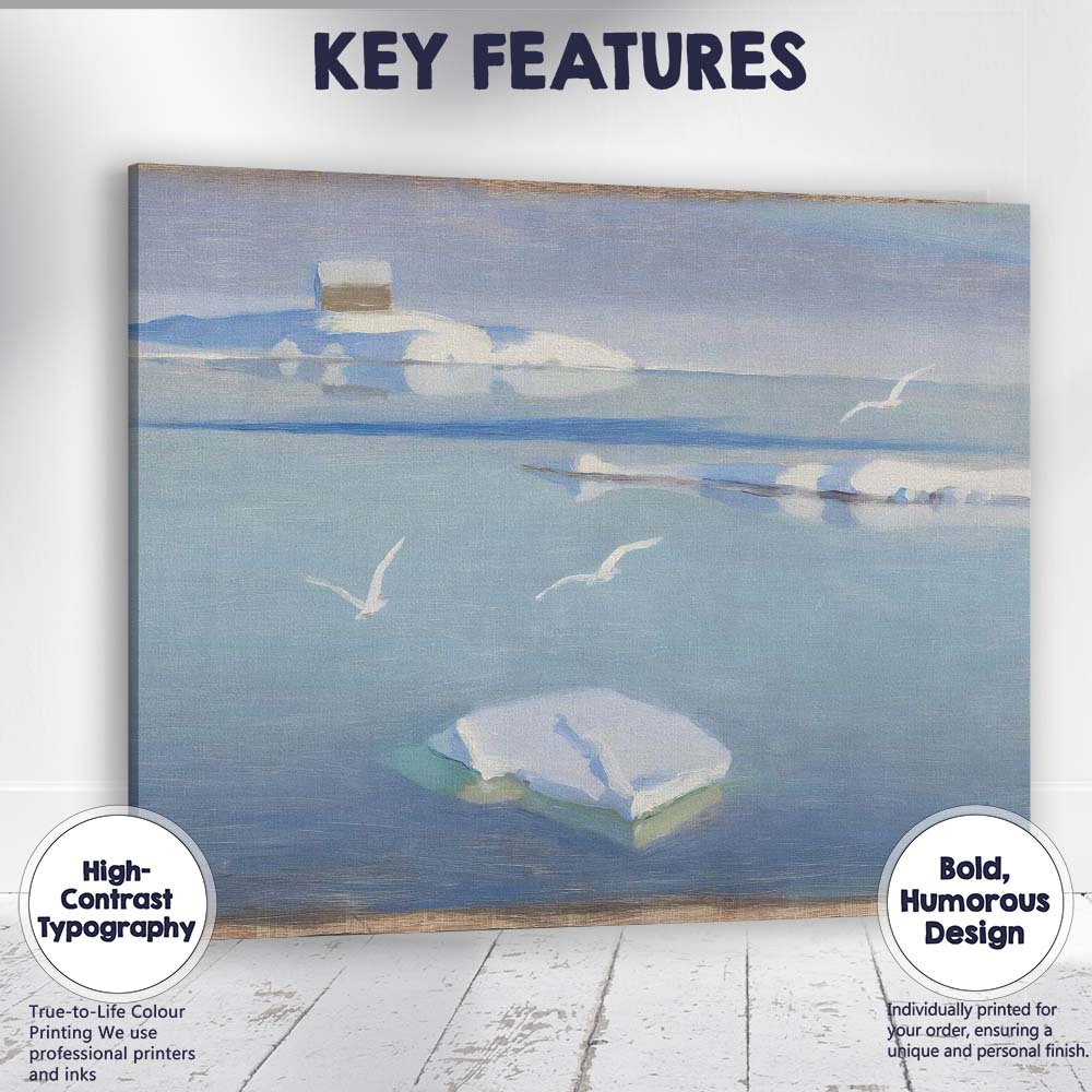 Minimalist Arctic Ice Floes Calm Blue Seascape Coastal Canvas Wall Art Print Decor Picture Ready to Hang