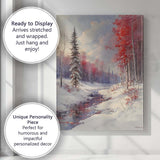 Red Birch Forest Snowy Stream Winter Woodland Landscape Canvas Wall Art Print Decor Picture Ready to Hang