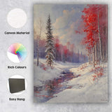 Red Birch Forest Snowy Stream Winter Woodland Landscape Canvas Wall Art Print Decor Picture Ready to Hang