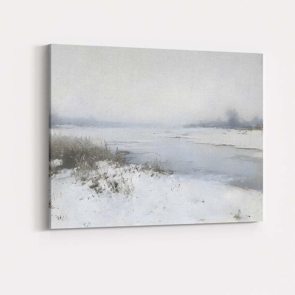 Minimalist Misty Frozen River Winter Landscape Canvas Wall Art Print Decor Picture Ready to Hang