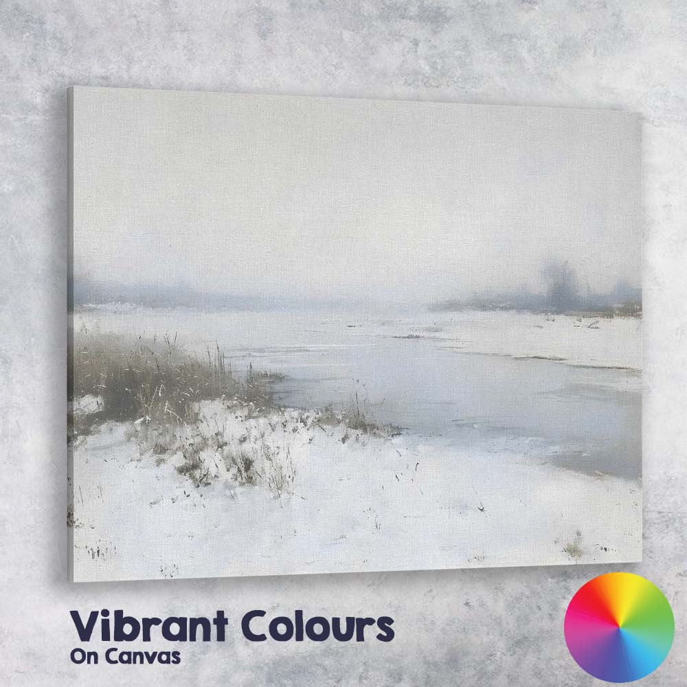 Minimalist Misty Frozen River Winter Landscape Canvas Wall Art Print Decor Picture Ready to Hang