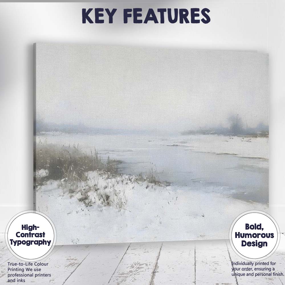 Minimalist Misty Frozen River Winter Landscape Canvas Wall Art Print Decor Picture Ready to Hang