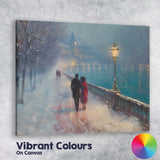 Romantic Snowy Riverside Evening City Walk Impressionist Canvas Wall Art Print Decor Picture Ready to Hang