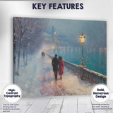 Romantic Snowy Riverside Evening City Walk Impressionist Canvas Wall Art Print Decor Picture Ready to Hang