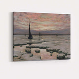 Peaceful Frozen Harbour Sailboats Pink Winter Sunset Canvas Wall Art Print Decor Picture Ready to Hang