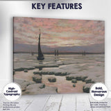 Pink Sunset Frozen Estuary Sailing Boats Impressionist Seascape Canvas Wall Art Print Decor Picture Ready to Hang