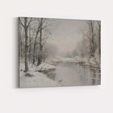 Peaceful Snow Covered River Woodland Winter Landscape Canvas Wall Art Print Decor Picture Ready to Hang