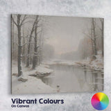 Misty Winter River Snow Covered Woodland Tranquil Landscape Canvas Wall Art Print Decor Picture Ready to Hang