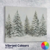 Soft Watercolour Frosted Evergreen Trees Snowy Winter Forest Canvas Wall Art Print Decor Picture Ready to Hang