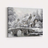 Elegant Frosted Country House Stone Bridge Winter Landscape Canvas Wall Art Print Decor Picture Ready to Hang
