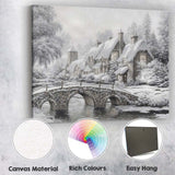 Elegant Frosted Country House Stone Bridge Winter Landscape Canvas Wall Art Print Decor Picture Ready to Hang