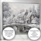 Elegant Frosted Country House Stone Bridge Winter Landscape Canvas Wall Art Print Decor Picture Ready to Hang