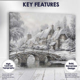 Elegant Frosted Country House Stone Bridge Winter Landscape Canvas Wall Art Print Decor Picture Ready to Hang