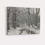 Snow Covered Park Pathway Impressionist Winter Woodland Canvas Wall Art Print Decor Picture Ready to Hang