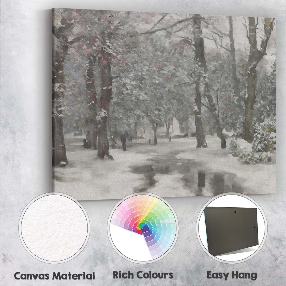 Snow Covered Park Pathway Impressionist Winter Woodland Canvas Wall Art Print Decor Picture Ready to Hang