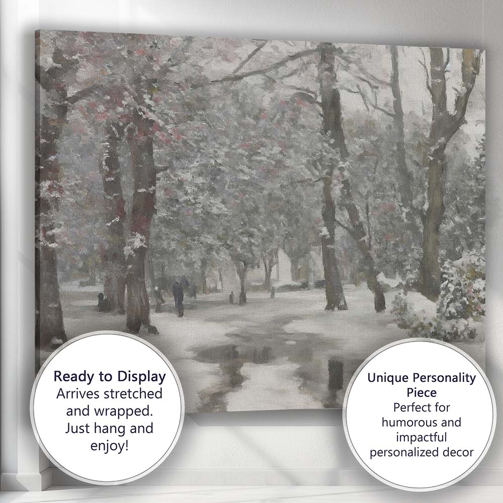 Snow Covered Park Pathway Impressionist Winter Woodland Canvas Wall Art Print Decor Picture Ready to Hang