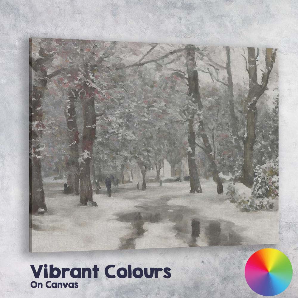Snow Covered Park Pathway Impressionist Winter Woodland Canvas Wall Art Print Decor Picture Ready to Hang