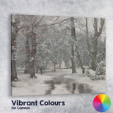 Snow Covered Park Pathway Impressionist Winter Woodland Canvas Wall Art Print Decor Picture Ready to Hang