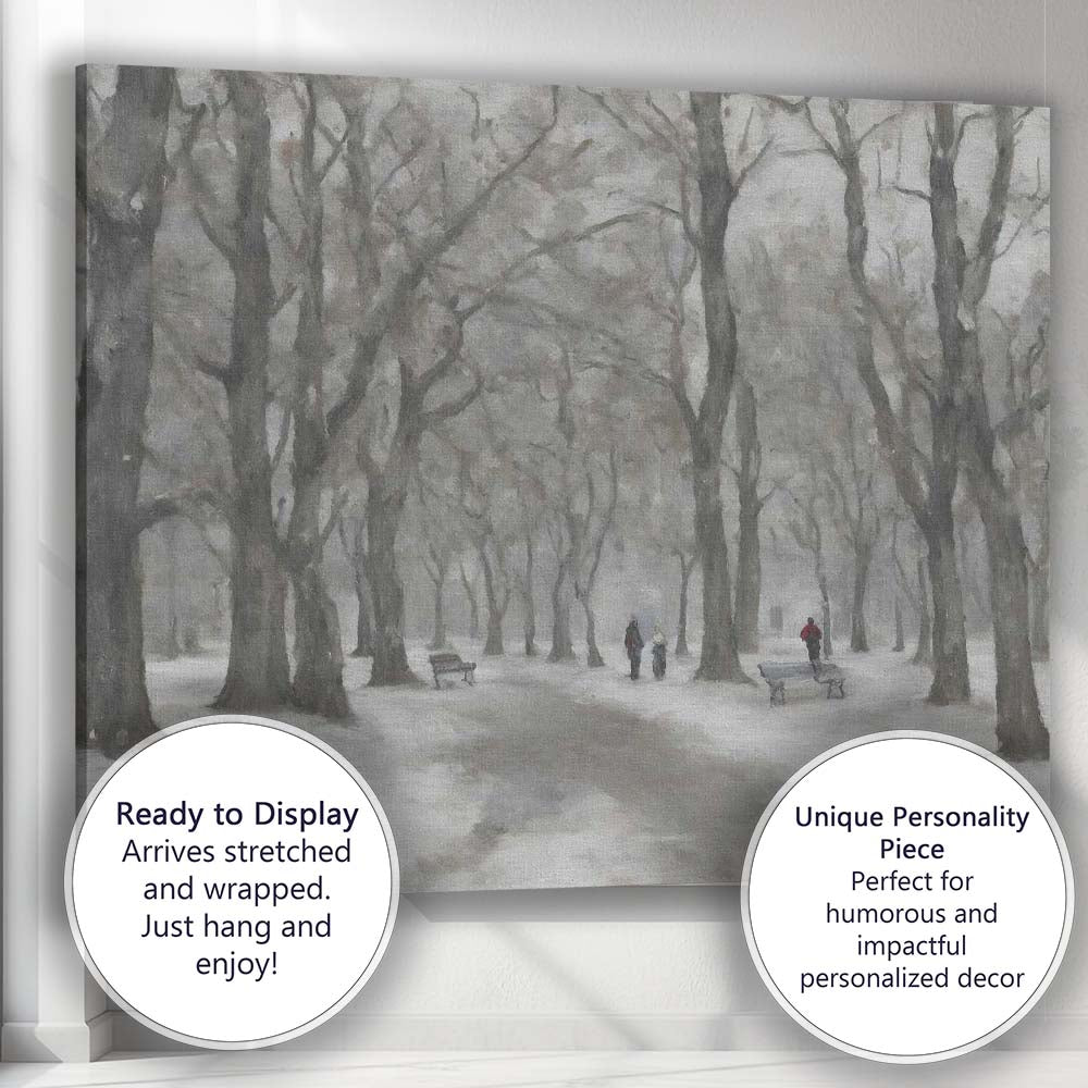 Atmospheric Snowy Woodland Park Walking Path Canvas Wall Art Print Decor Picture Ready to Hang