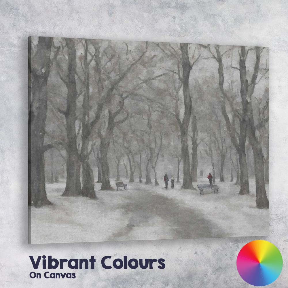 Atmospheric Snowy Woodland Park Walking Path Canvas Wall Art Print Decor Picture Ready to Hang