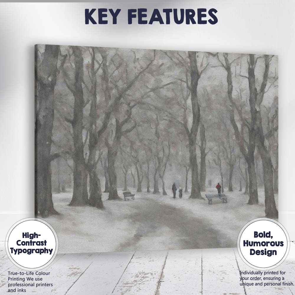 Atmospheric Snowy Woodland Park Walking Path Canvas Wall Art Print Decor Picture Ready to Hang