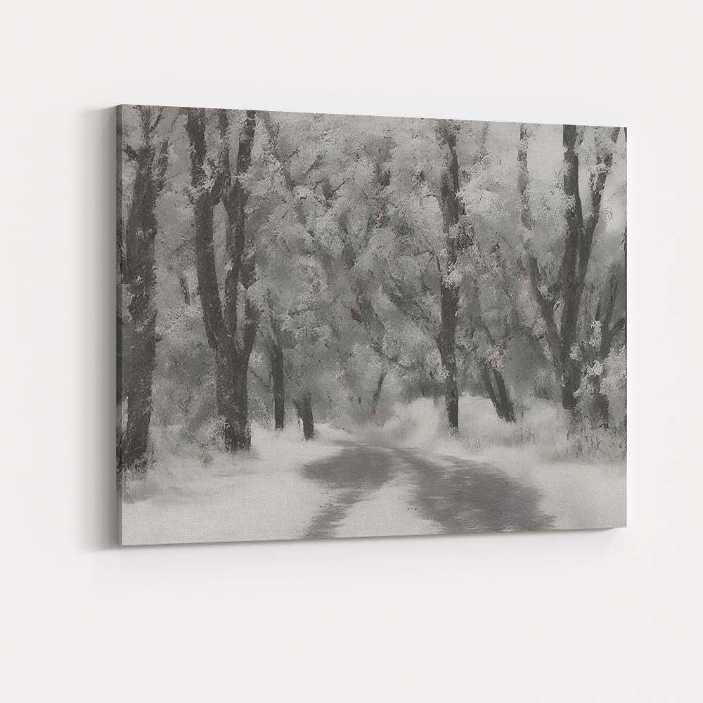 Frost Covered Forest Road Misty Winter Nature Landscape Canvas Wall Art Print Decor Picture Ready to Hang