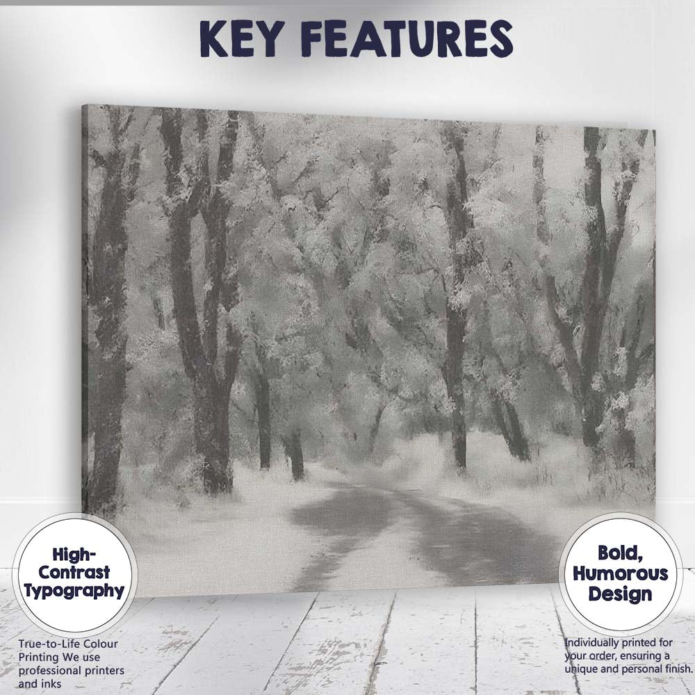 Frost Covered Forest Road Misty Winter Nature Landscape Canvas Wall Art Print Decor Picture Ready to Hang