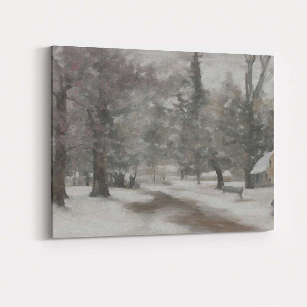 Muted Impressionist Snowy Park Garden Path Landscape Canvas Wall Art Print Decor Picture Ready to Hang