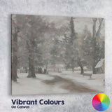 Muted Impressionist Snowy Park Garden Path Landscape Canvas Wall Art Print Decor Picture Ready to Hang