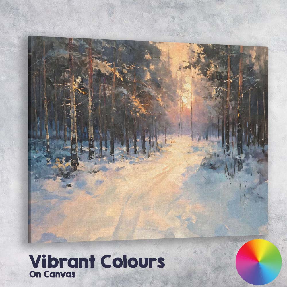 Impressionist Snowy Forest Sunrise Winter Woodland Canvas Wall Art Print Decor Picture Ready to Hang
