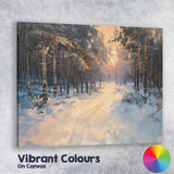 Impressionist Snowy Forest Sunrise Winter Woodland Canvas Wall Art Print Decor Picture Ready to Hang